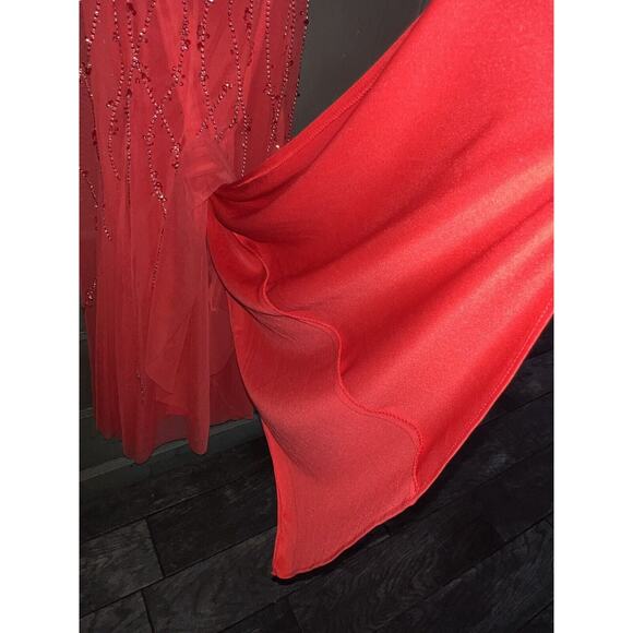 David’s Bridal Sequin Tulle Gown Prom Formal Red Orange XS Beaded - Picture 12 of 16